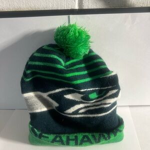 Gently Used Seattle Seahawks Green and Blue Striped Beanie with Logo